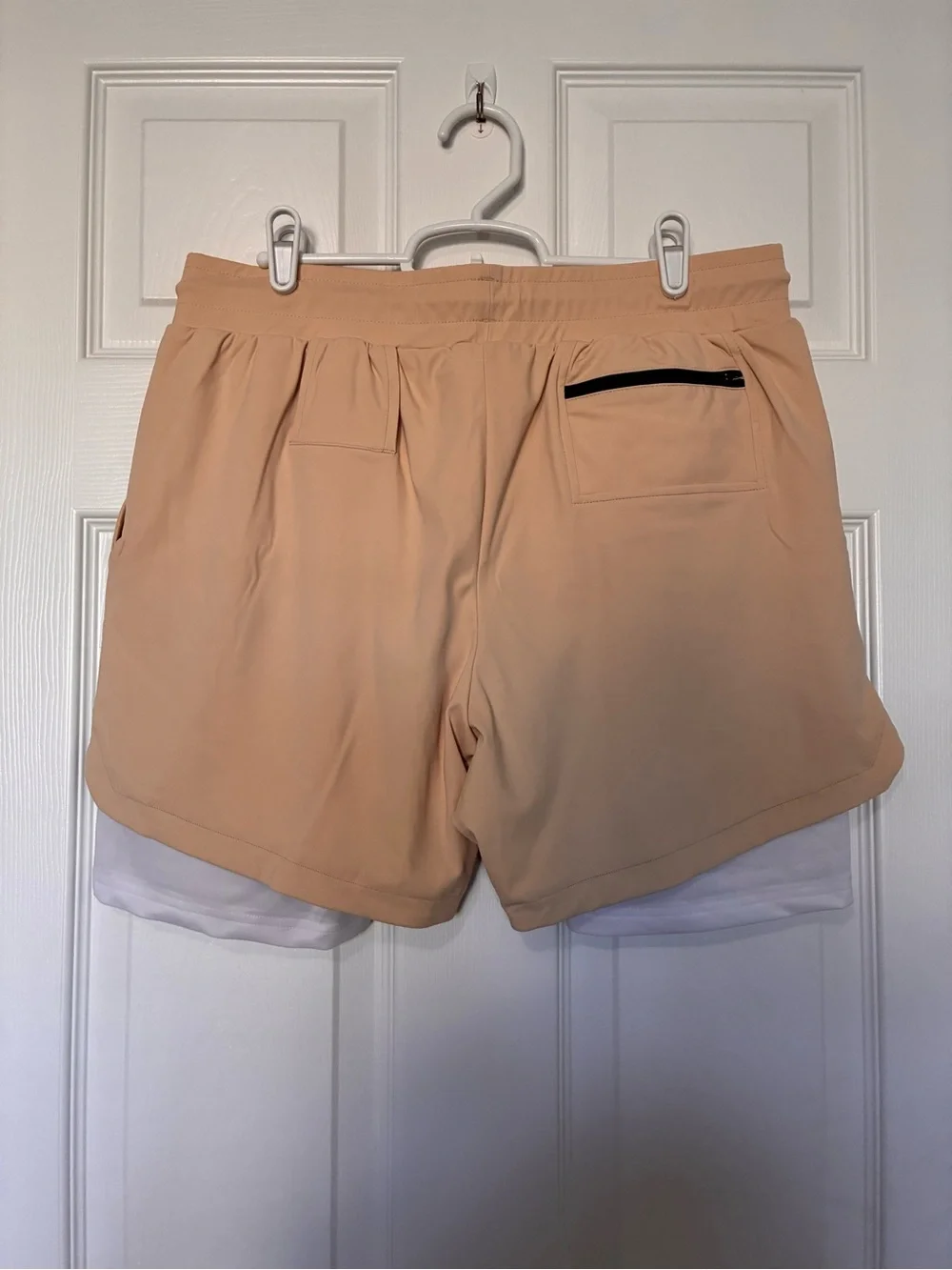 Mentality Men's 2 in 1 Lined Athletic Gym Compression Shorts Tan, White Sz L - Picture 2 of 13